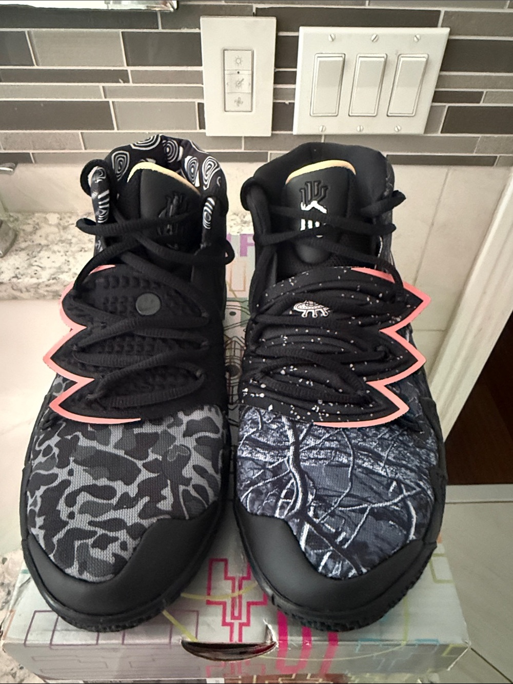 Nike Kybrid GS black Basketball Sneakers with Pink Trim and Mixed Grey Pattern